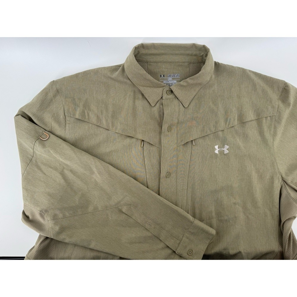 Under Armour Shirt Mens 2XL Tan Long Sleeve HeatGear Fishing Vented Outdoor